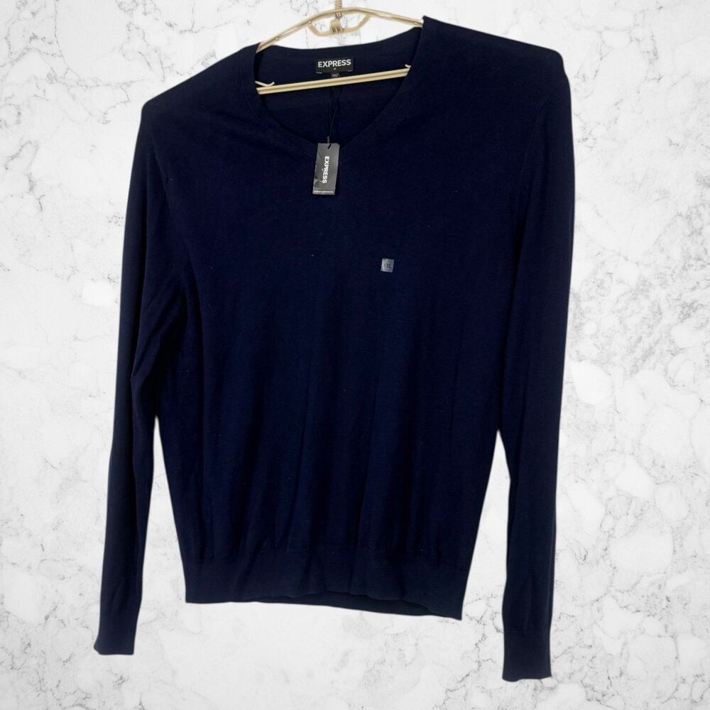 Express Men’s XXL Navy V Neck Sweater Cotton Cashmere Blend NWT Classic